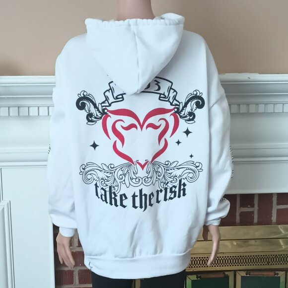 Orange Kiss Women's White Hoodie M Take the Risk with Red Heart - Picture 7 of 10